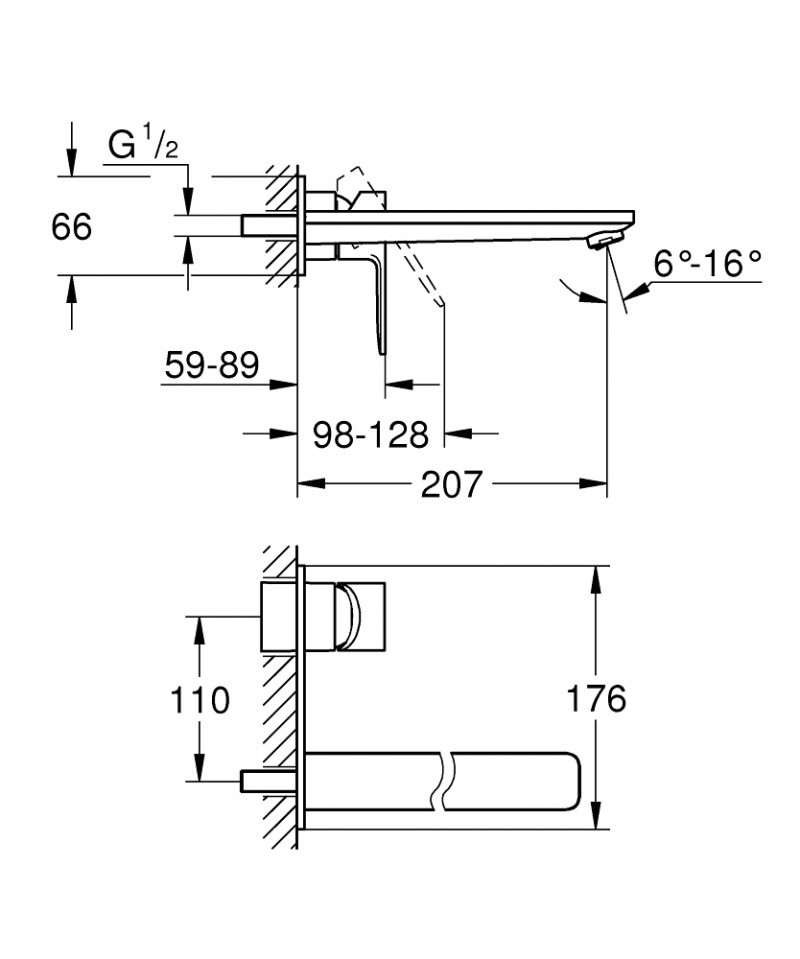Grohe Lineare bateria umywalkowa podtynkowa dwuotworowa wylewka 207mm stal 23444DC1