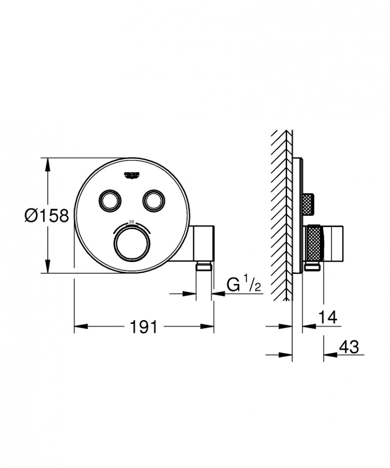Grohe Grohtherm Smartcontrol podtynkowa bateria termostatyczna 2-drożna ze zintegrowanym przyłączem i uchwytem prysznicowym chrom 29120000
