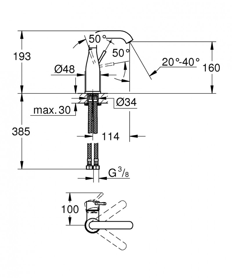 Grohe Essence bateria umywalkowa bez korka chrom 23463001