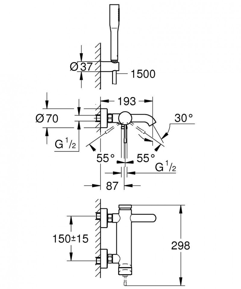 Grohe Essence bateria wannowa ścienna z zestawem prysznicowym chrom 33628001