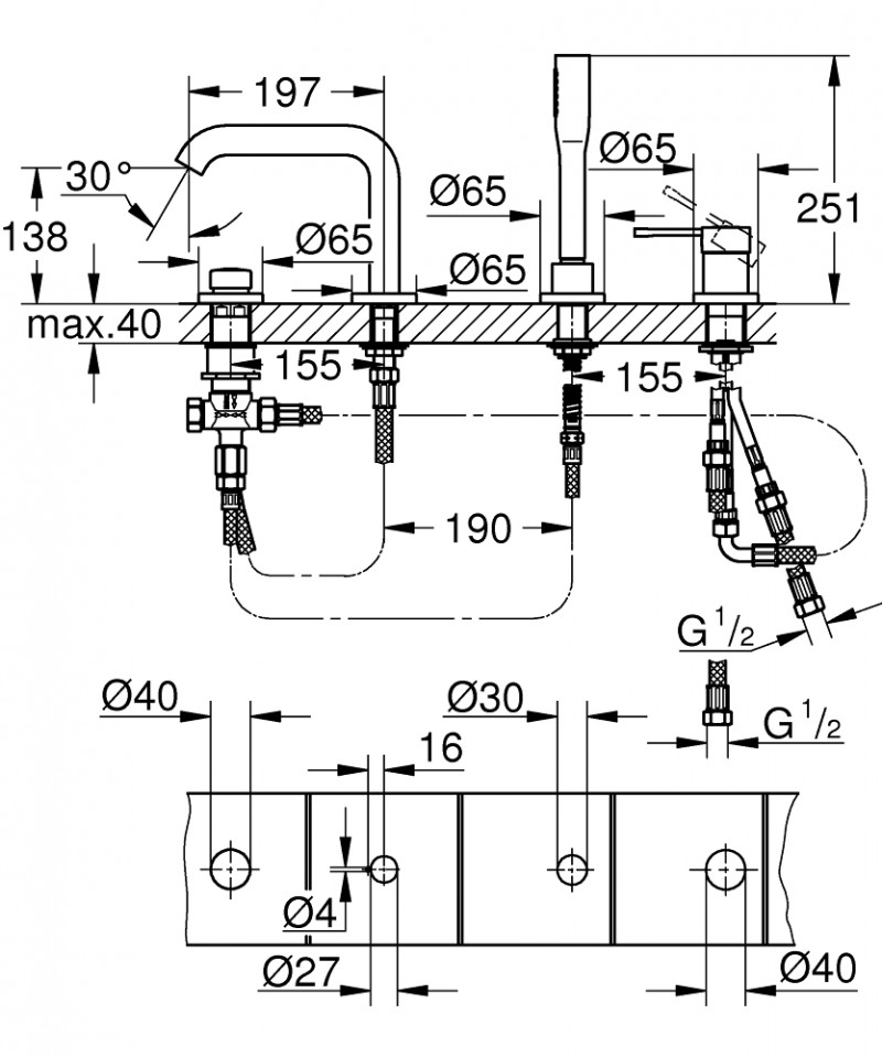Grohe Essence bateria wannowa czterootworowa chrom 19578001