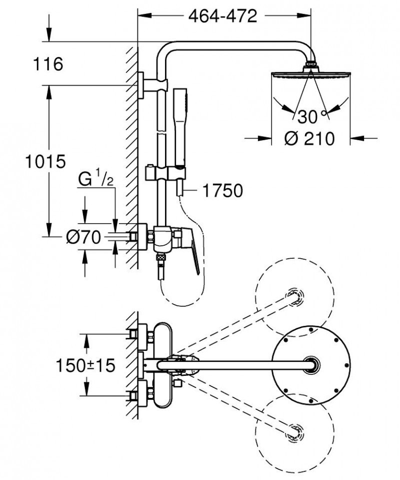 Grohe Euphoria Eurodisc Cosmopolitan System 210 System prysznicowy z jednouchwytową baterią ścienną chrom 23058003