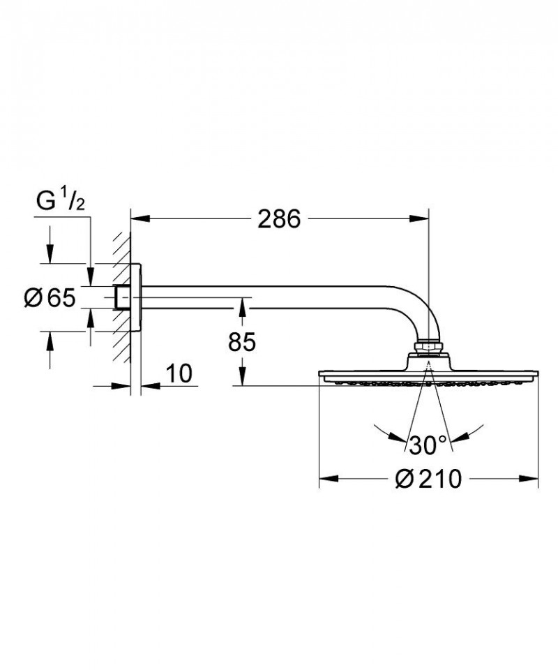 Grohe Rainshower Cosmopolitan 210 deszczownica głowica prysznicowa okrągła 210mm z ramieniem ściennym chrom 26062000