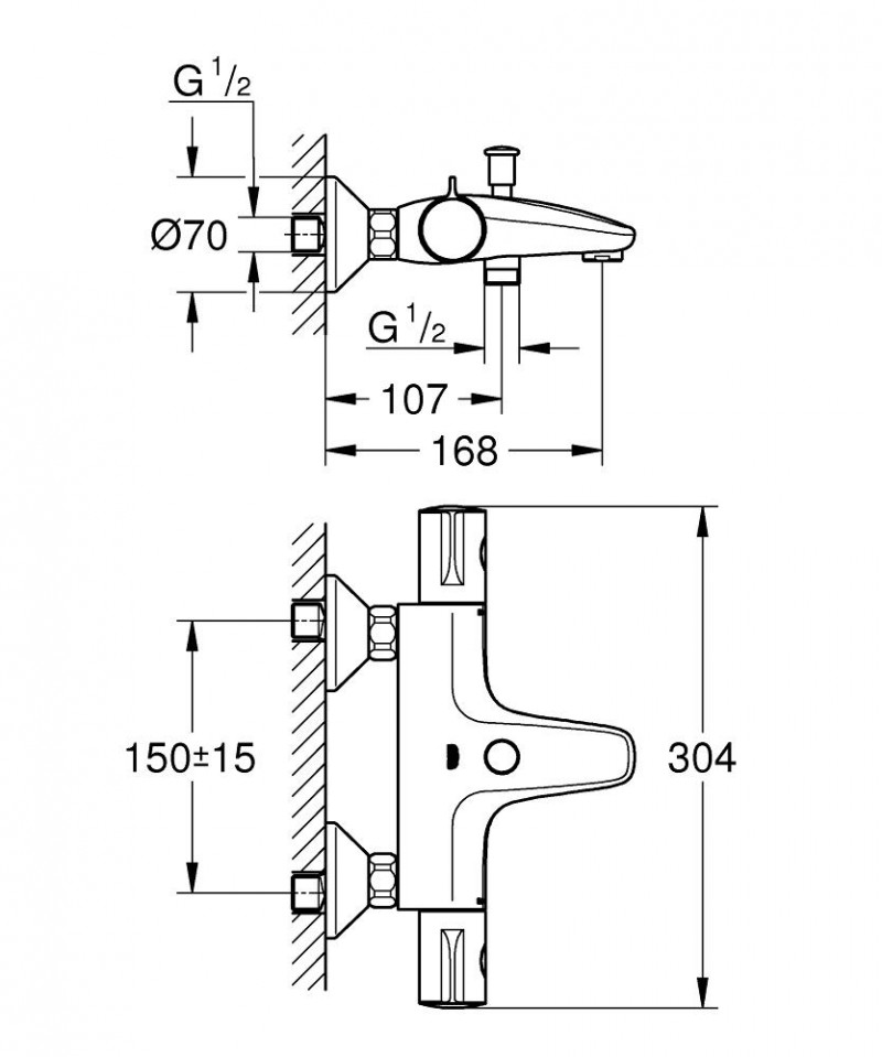 Grohe Grohtherm 800 bateria wannowa termostatyczna ścienna chrom 34567000