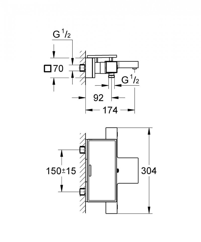 Grohe Grohtherm Cube bateria wannowa termostatyczna ścienna z półką chrom 34502000