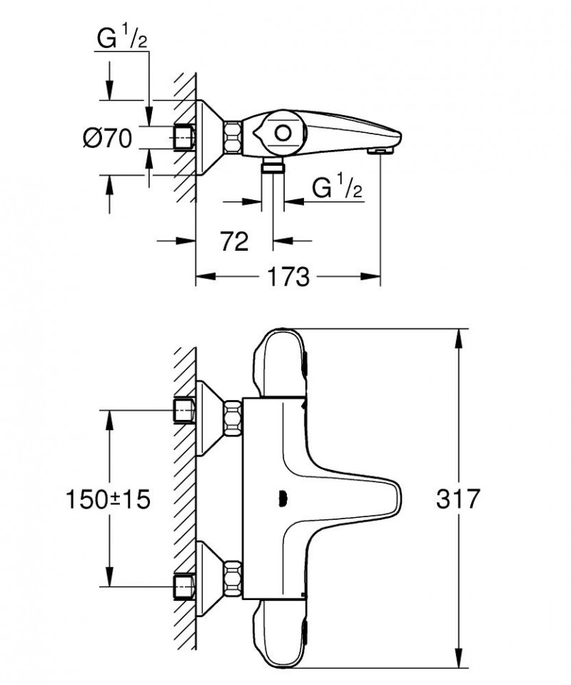 Grohe Grohtherm 1000 bateria wannowa termostatyczna ścienna chrom 34155003