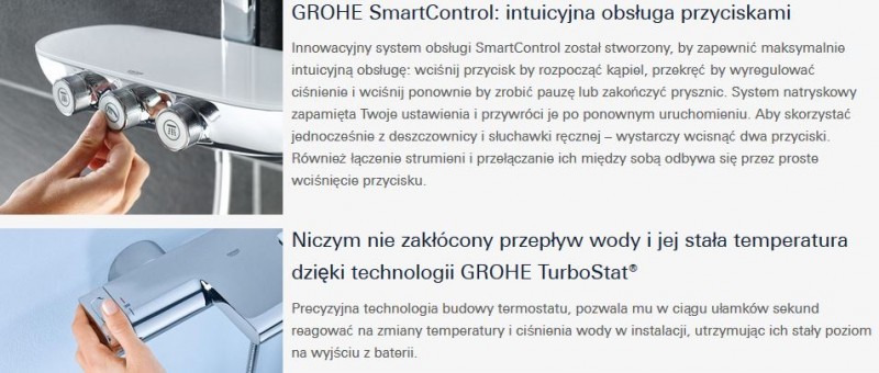 Grohe Rainshower System SmartControl 360 Duo zestaw prysznicowy termostatyczny z deszczownicą moon white 26250LS0