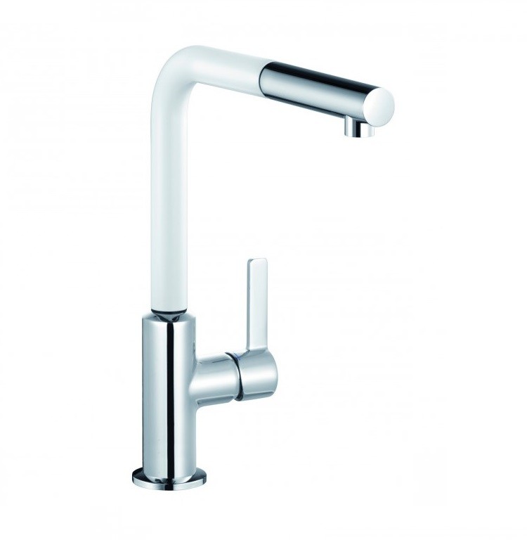 Kludi L-ine S bateria kuchenna zlewozmywakowa z wyciąganą wylewką biały mat/chrom 408519375