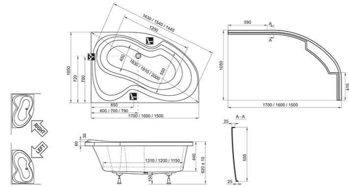 Ravak Rosa 2 wanna asymetryczna 160x105 lewa