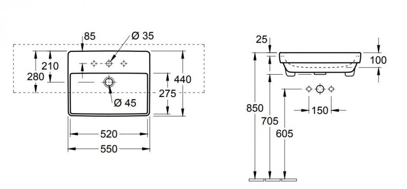 Villeroy&Boch Avento umywalka półblatowa 55cm z przelewem biały weiss alpin ceramicplus 4A0655R1