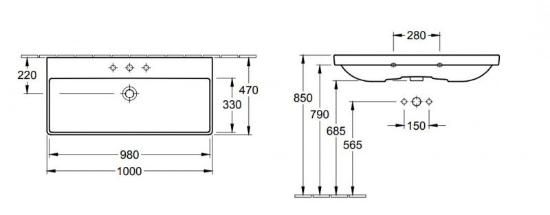Villeroy&Boch Avento umywalka meblowa 100cm z przelewem biały weiss alpin ceramicplus 4156A5R1