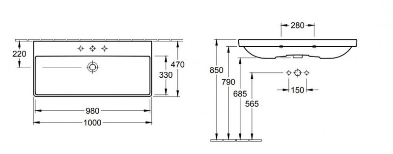 Villeroy&Boch Avento umywalka meblowa 100cm z przelewem biały weiss alpin 4156A501