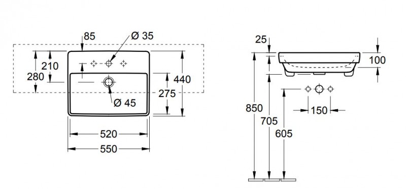 Villeroy&Boch Avento umywalka półblatowa 55cm z przelewem biały weiss alpin 4A065501