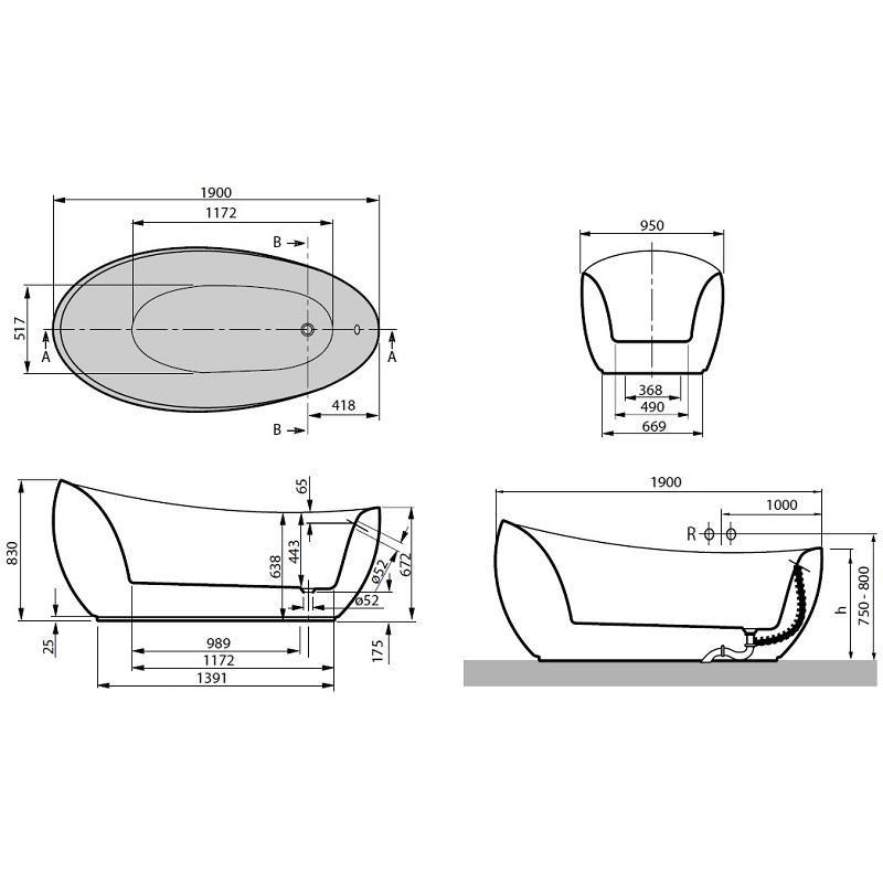 Villeroy&Boch Aveo wanna wolnostojąca owalna 190x95 biała weiss alpin UBQ194AVE9W1V-01