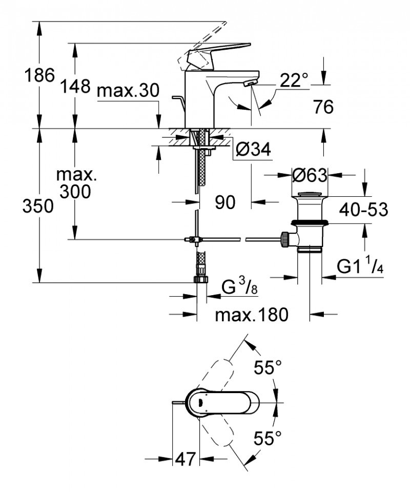 Grohe Eurosmart Cosmopolitan bateria umywalkowa z korkiem chrom 3282500E