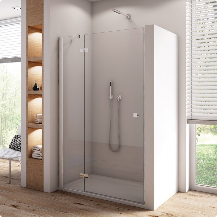 Sanswiss Annea drzwi otwierane jednoczęściowe ze ścianką stałą w lini LEWE 90 cm do wnęki lub ścianki srebrny połysk przeźroczyste AN13G09005007