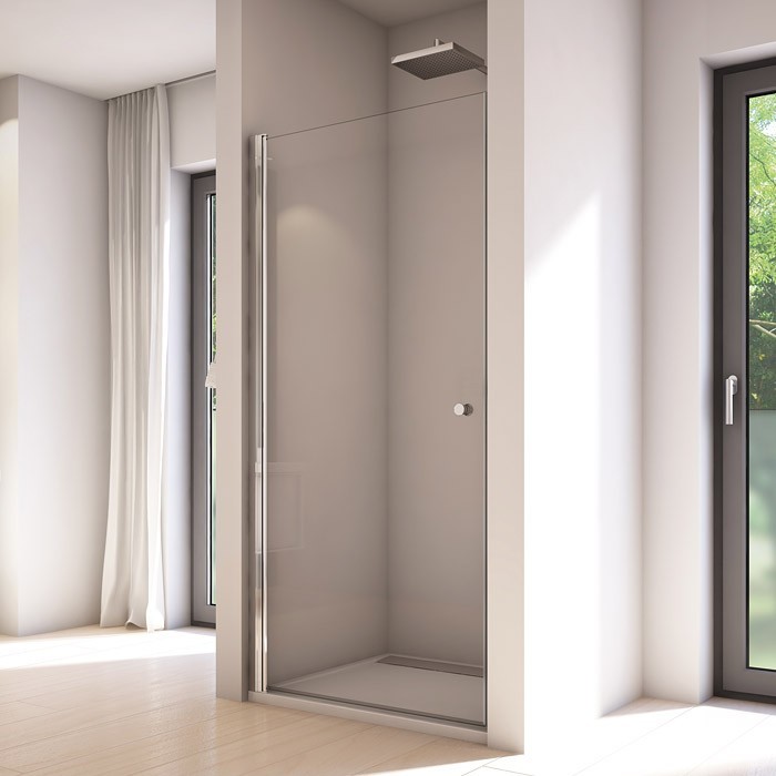 Sanswiss Solino drzwi otwierane jednoczęściowe 80 cm do wnęki lub ścianki srebrny połysk przeźroczyste SOL108005007