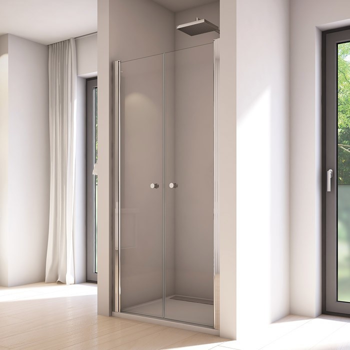 Sanswiss Solino drzwi wahadłowe 90 cm do wnęki lub ścianki srebrny połysk przeźroczyste SOL209005007