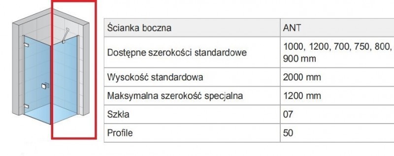 Sanswiss Annea ścianka boczna 90 cm srebrny połysk przeźroczysta ANT09005007