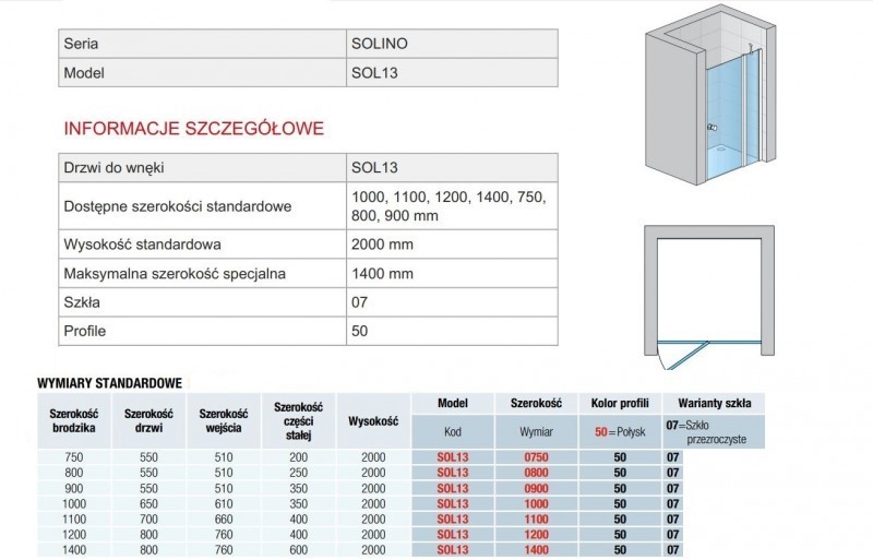 Sanswiss Solino drzwi otwierane jednoczęściowe ze ścianką stałą w linii 90 cm do wnęki lub ścianki srebrny połysk przeźroczyste SOL1309005007