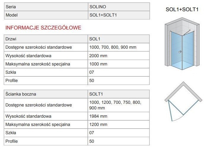 Sanswiss Solino kabina prostokątna drzwi LEWE 80 cm i ścianka 75 cm srebrny połysk przeźroczyste SOL108005007 SOLT107505007