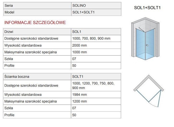 Sanswiss Solino kabina prostokątna drzwi PRAWE 70 cm i ścianka 90 cm srebrny połysk przeźroczyste SOL107005007 SOLT109005007