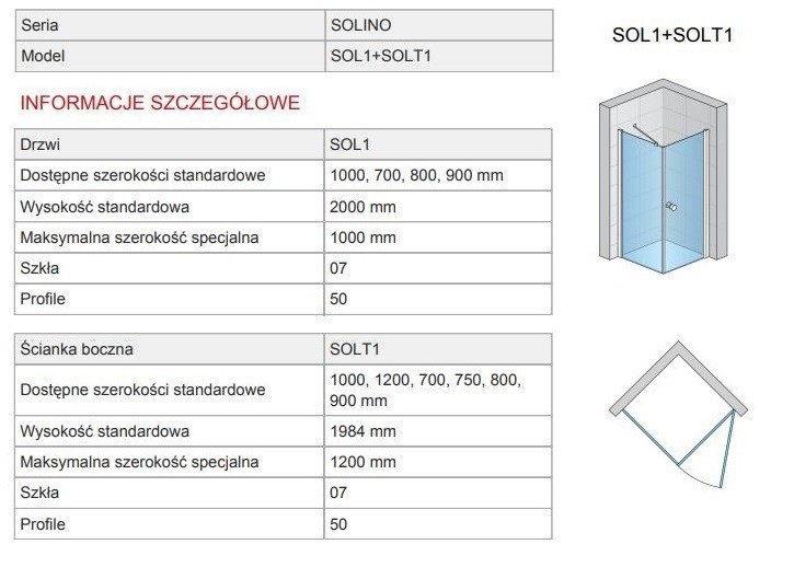Sanswiss Solino kabina prostokątna drzwi PRAWE 80 cm i ścianka 90 cm srebrny połysk przeźroczyste SOL108005007 SOLT109005007