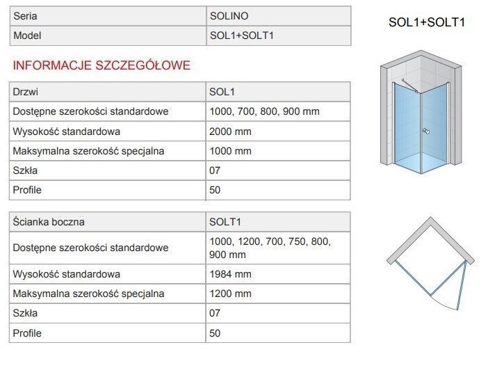 Sanswiss Solino kabina prostokątna drzwi PRAWE 100 cm i ścianka 120 cm srebrny połysk przeźroczyste SOL110005007 SOLT112005007