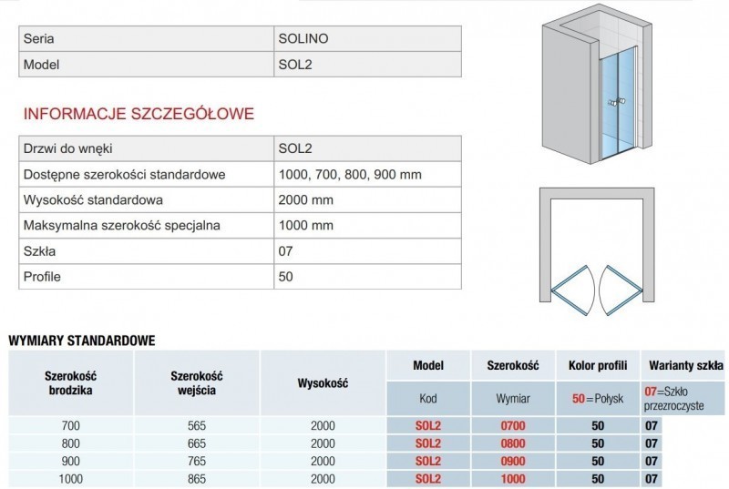 Sanswiss Solino drzwi wahadłowe 100 cm do wnęki lub ścianki srebrny połysk przeźroczyste SOL210005007