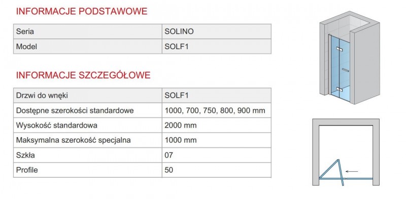Sanswiss Solino drzwi składane 70 cm do wnęki lub ścianki LEWE srebrny połysk przeźroczyste SOLF1G07005007