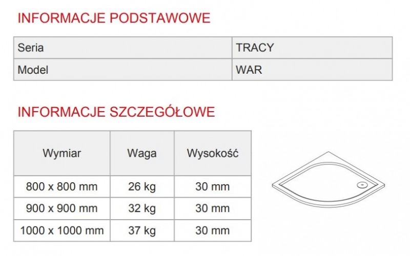 Sanswiss Tracy brodzik półokrągły 80x80 konglomerat biały WAR55080004