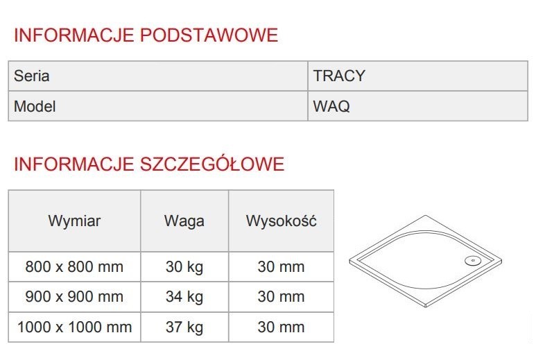 Sanswiss Tracy brodzik kwadratowy 90x90 konglomerat biały WAQ090004
