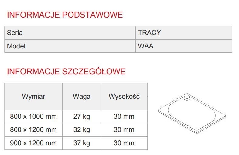 Sanswiss Tracy brodzik prostokątny 120x80 konglomerat biały WAA8012004