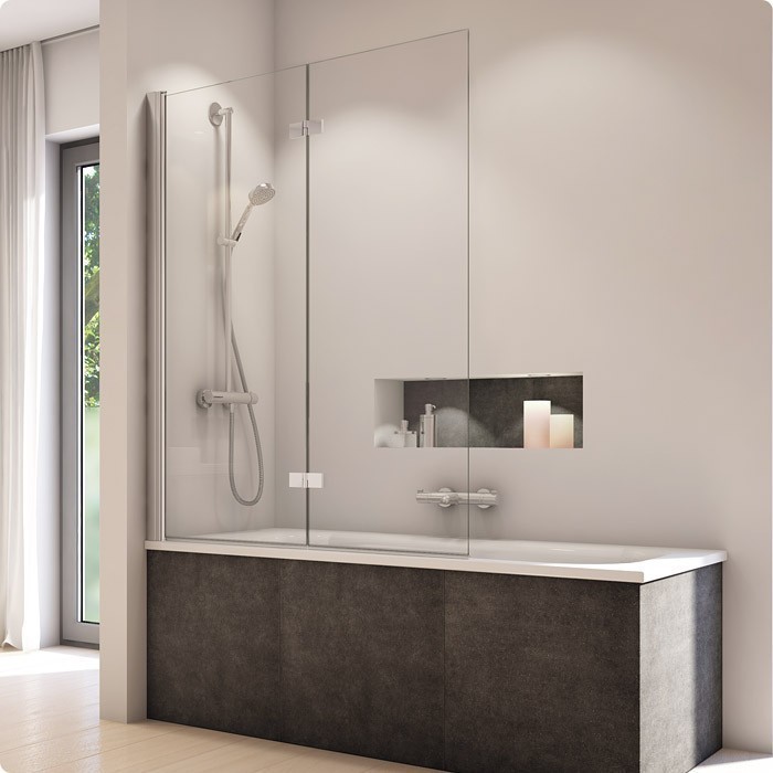 SanSwiss Solino parawan wannowy dwuczęściowy składany 120cm LEWY srebrny połysk przeźroczyste SOLB2G1205007