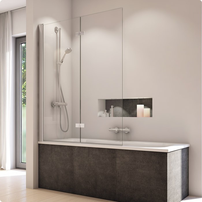 SanSwiss Solino parawan wannowy dwuczęściowy składany 100cm LEWY srebrny połysk przeźroczyste SOLB2G1005007