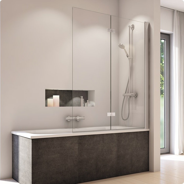 SanSwiss Solino parawan wannowy dwuczęściowy składany 90cm PRAWY srebrny połysk przeźroczyste SOLB2D0905007