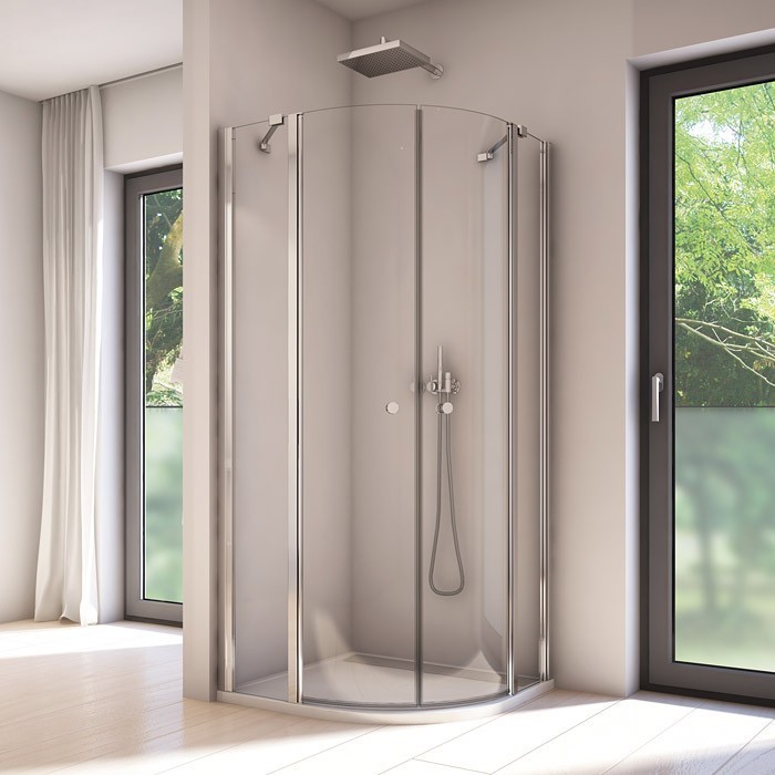 SanSwiss Solino kabina półokrągła 100x100 r.500 drzwi wahadłowe srebrny połysk przeźroczyste SOR5010005007