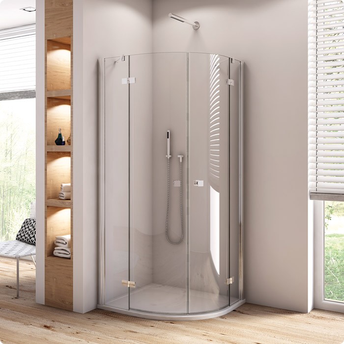 SanSwiss Annea kabina półokrągła 80x80 r.500 drzwi otwierane srebrny połysk przeźroczyste ANR500805007