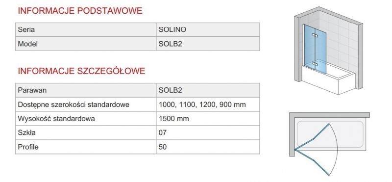 SanSwiss Solino parawan wannowy dwuczęściowy składany 120cm PRAWY srebrny połysk przeźroczyste SOLB2D1205007