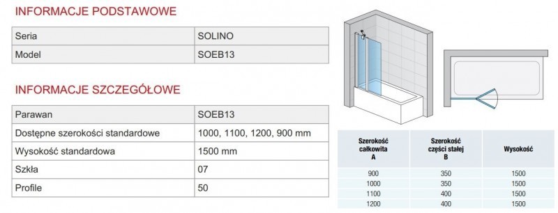 SanSwiss Solino parawan wannowy dwuczęściowy ruchomy z częścia stałą 110cm srebrny połysk przeźroczyste SOEB131105007