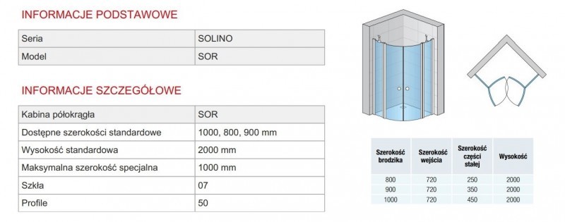 SanSwiss Solino kabina półokrągła 80x80 r.550 drzwi wahadłowe srebrny połysk przeźroczyste SOR5508005007