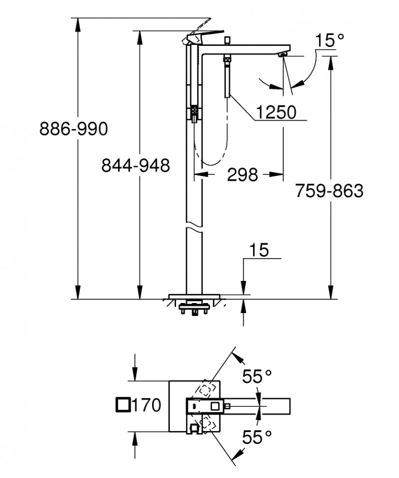 Grohe Eurocube bateria wannowa wolnostojąca chrom 23672001
