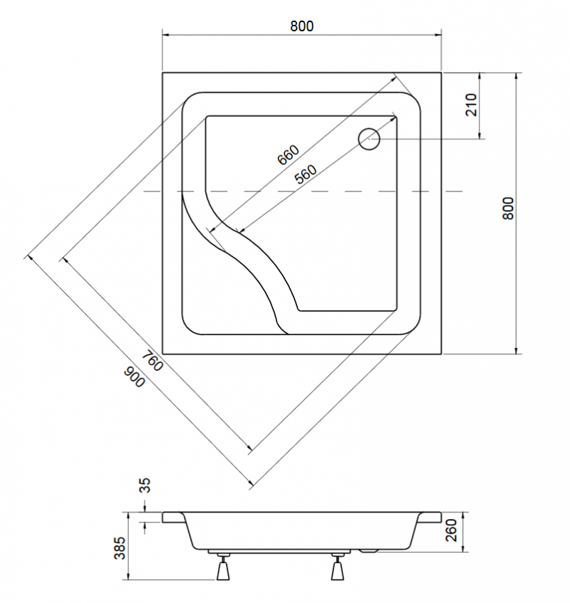 PMD Piramida Igor brodzik kwadratowy 80x80 biały BAI-80