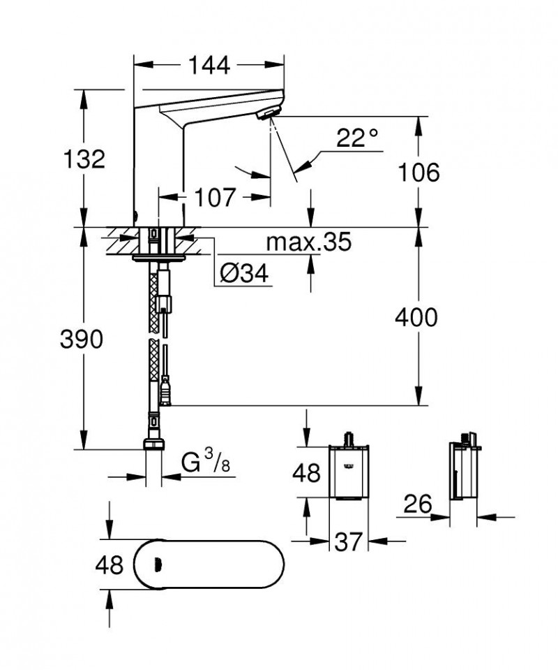 Grohe Eurosmart Cosmopolitan E elektroniczna bateria umywalkowa zasilana bateria 6V chrom 36330001