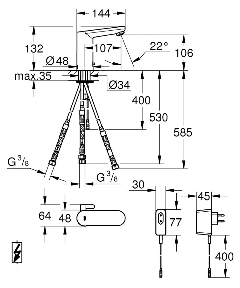 Grohe Eurosmart Cosmopolitan E elektroniczna bateria umywalkowa zasilana z sieci 230V chrom 36324001