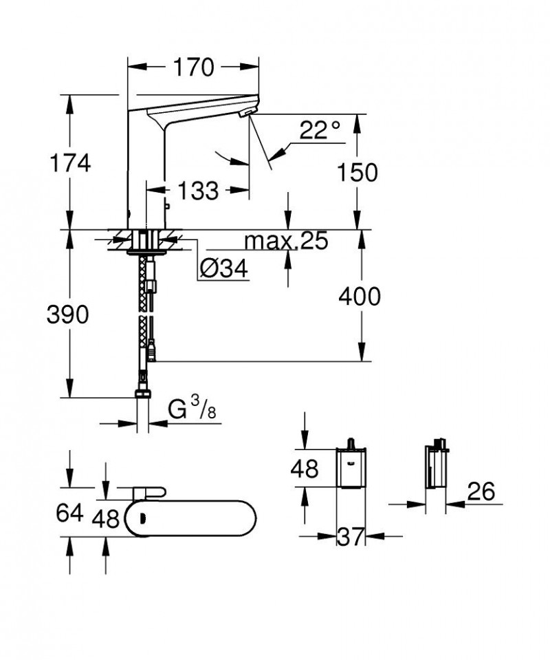 Grohe Eurosmart Cosmopolitan E elektroniczna bateria umywalkowa zasilana baterią 6V chrom 36422000