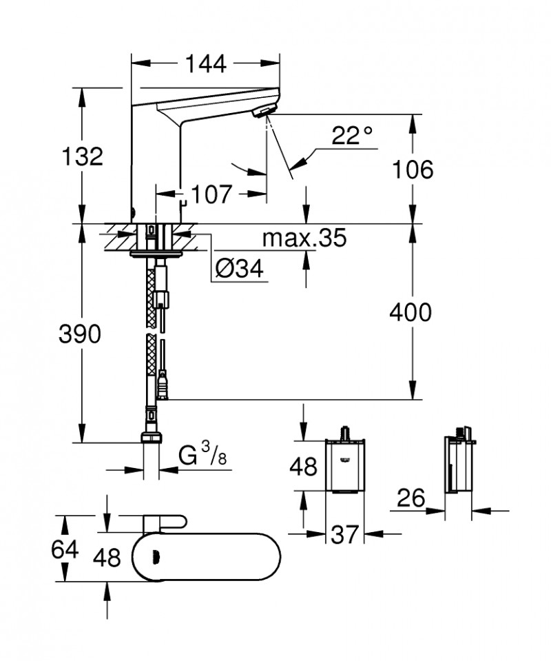 Grohe Eurosmart Cosmopolitan E elektroniczna bateria umywalkowa zasilana baterią 6V chrom 36327001