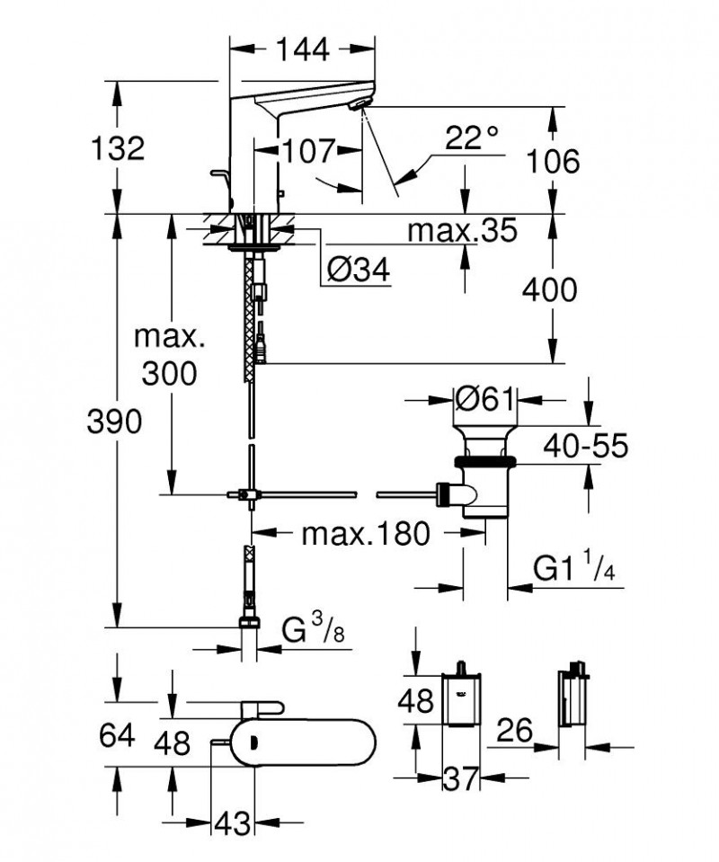 Grohe Eurosmart Cosmopolitan E elektroniczna bateria umywalkowa zasilana baterią 6V chrom 36331001