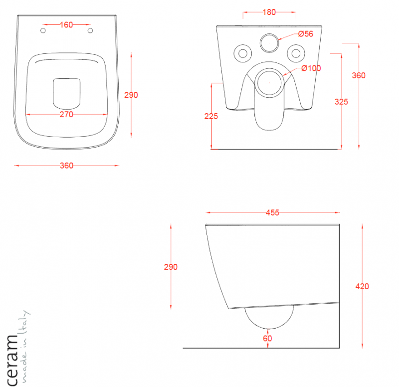Artceram A16 Rimless muszla wisząca krótka 45cm + deska wolnoopadająca biały ASV005 + ASA002
