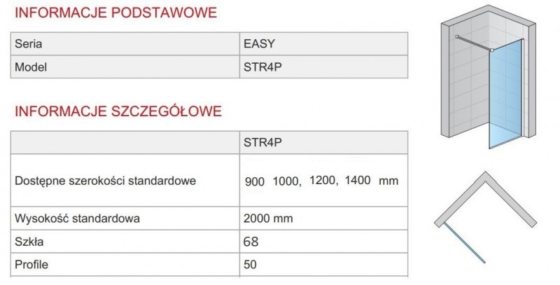 SanSwiss Walk-In Easy ścianka wolnostojąca 120 cm srebrny połysk gradient STR4P1205068